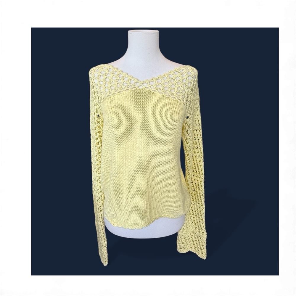 Boston Proper Lemon Yellow Crochet Women's Sweater